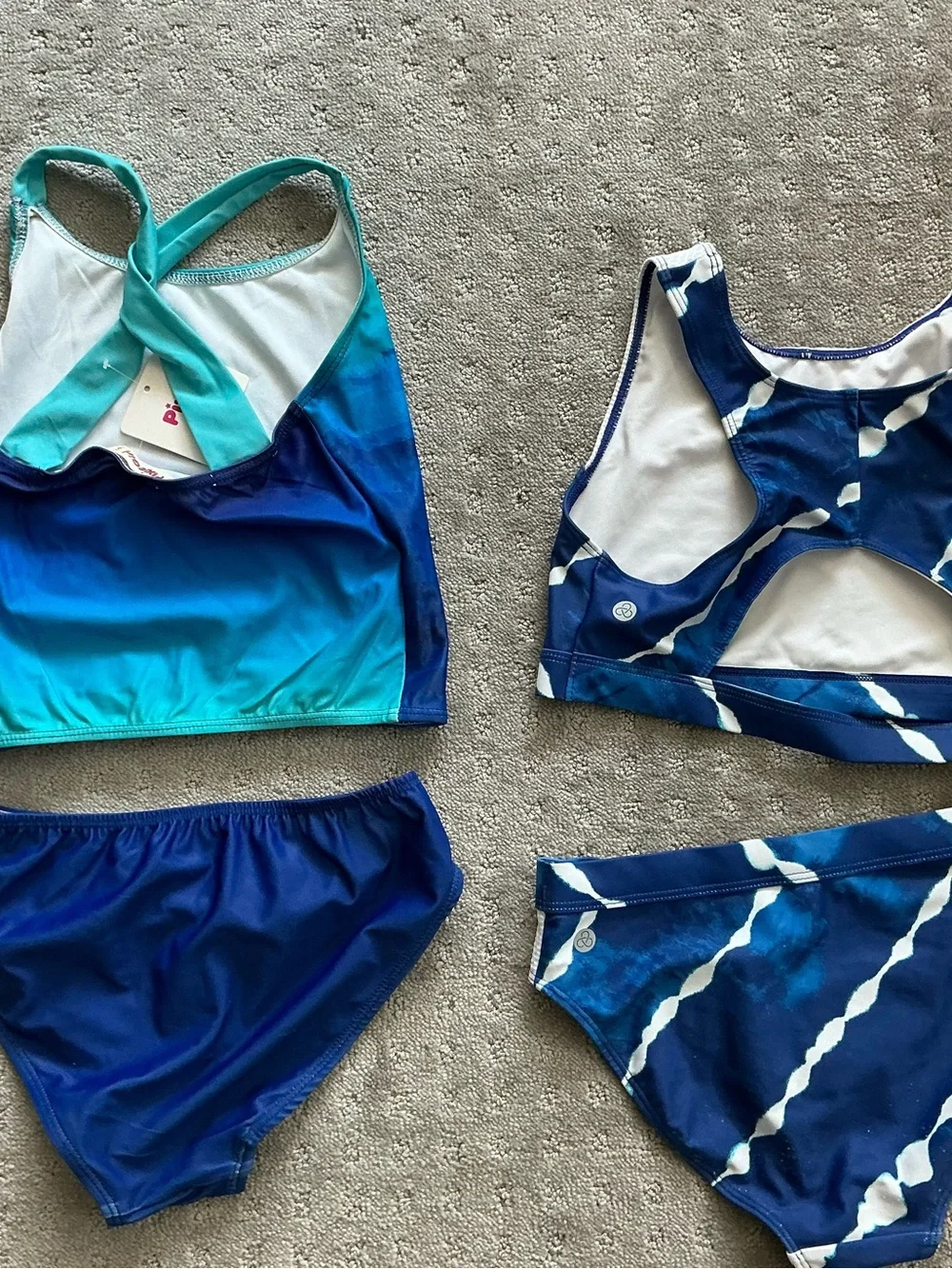 Zella Girl Teal & Navy Ombre Tankini and Bikini Set